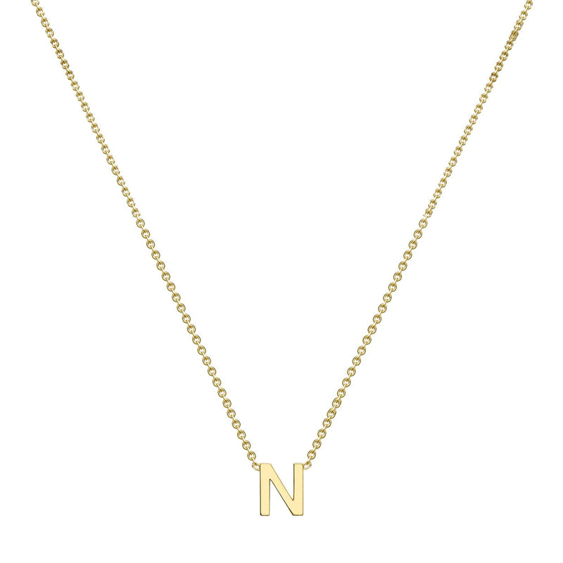 9ct Yellow Gold Mini Initial N Adjustable Necklace — full-length