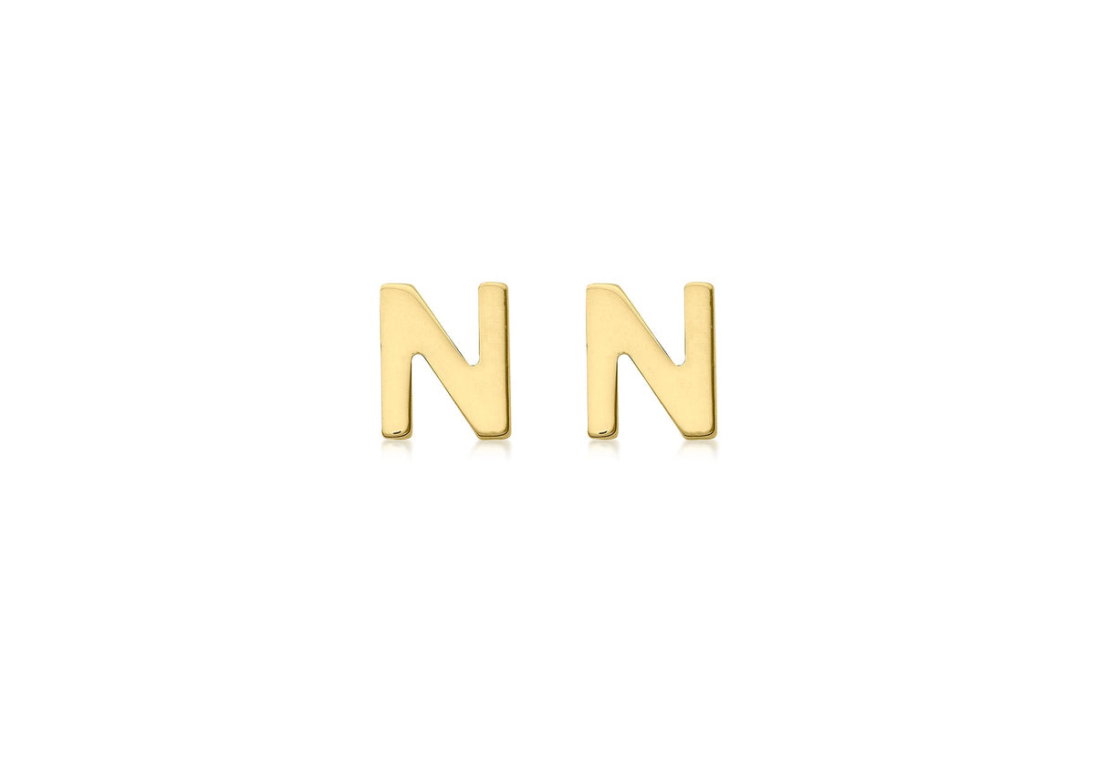 9ct Yellow Gold Mini Initial N Stud Earrings