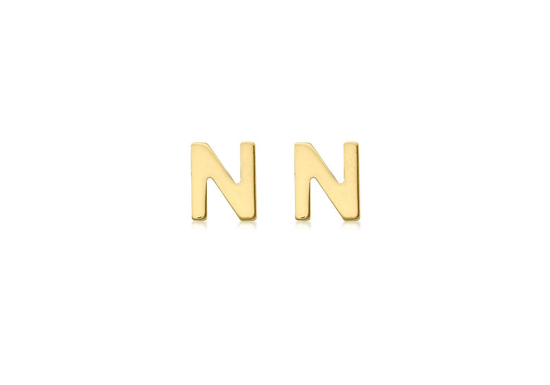 9ct Yellow Gold Mini Initial N Stud Earrings