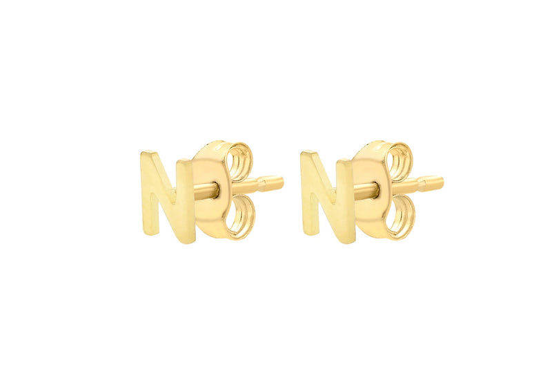 9ct Yellow Gold Mini Initial N Stud Earrings — side