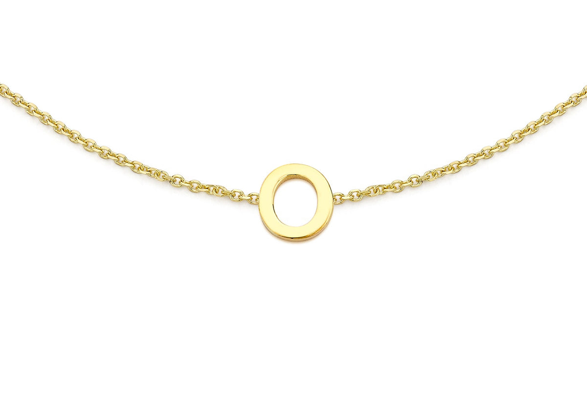 9ct Yellow Gold Mini Initial O Adjustable Bracelet — detail
