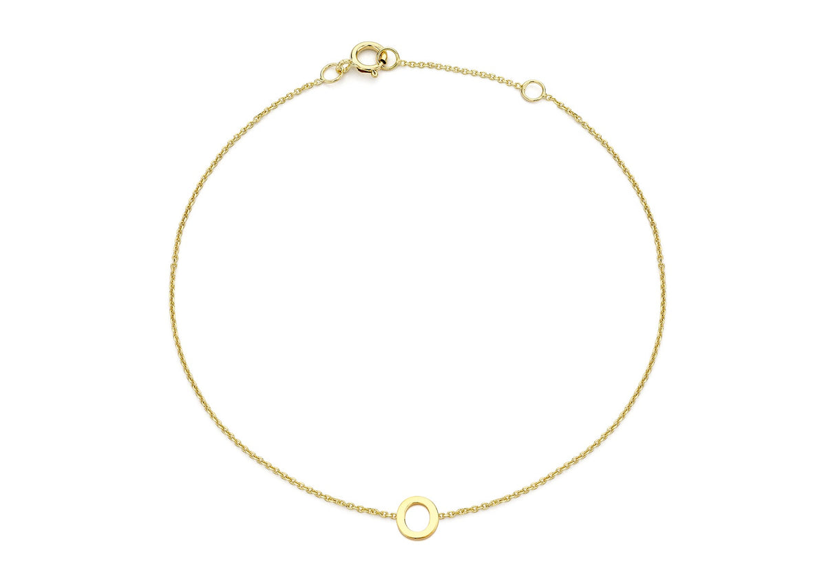 9ct Yellow Gold Mini Initial O Adjustable Bracelet