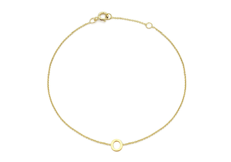 9ct Yellow Gold Mini Initial O Adjustable Bracelet