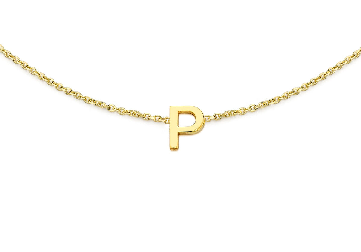 9ct Yellow Gold Mini Initial P Adjustable Bracelet — detail