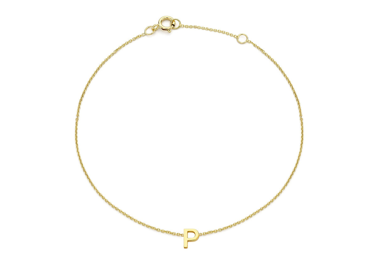 9ct Yellow Gold Mini Initial P Adjustable Bracelet