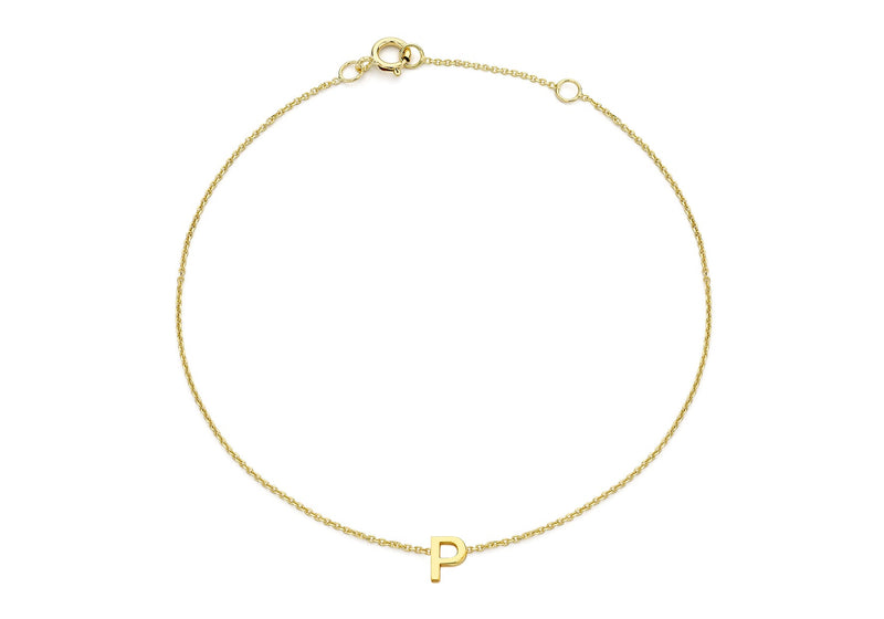 9ct Yellow Gold Mini Initial P Adjustable Bracelet