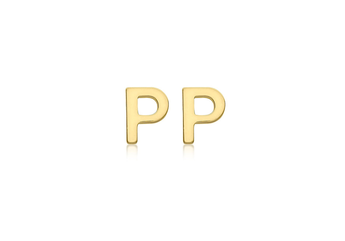 9ct Yellow Gold Mini Initial P Stud Earrings