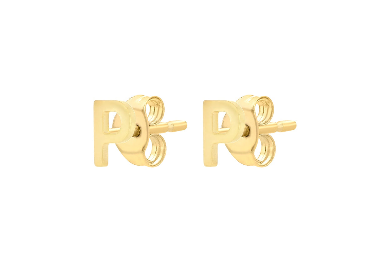 9ct Yellow Gold Mini Initial P Stud Earrings — side