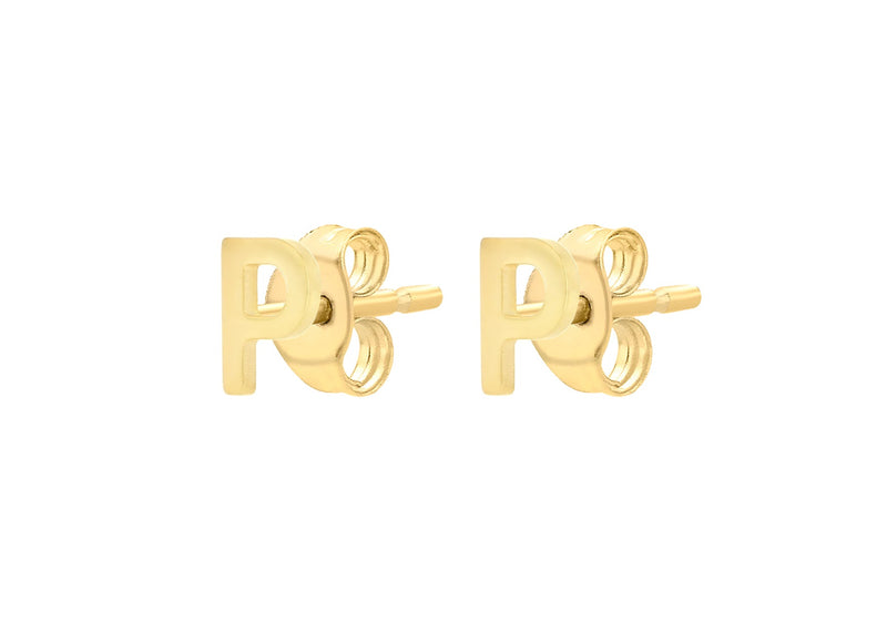 9ct Yellow Gold Mini Initial P Stud Earrings — side