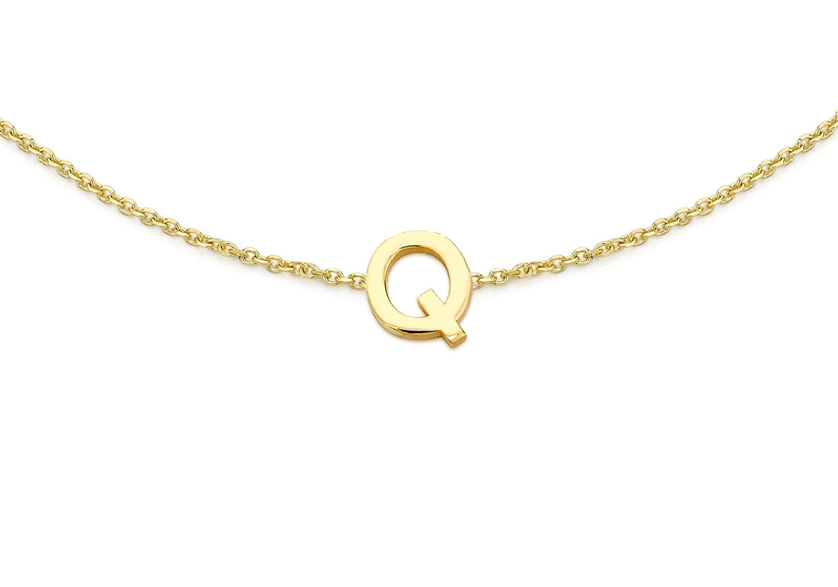 9ct Yellow Gold Mini Initial Q Adjustable Bracelet — detail