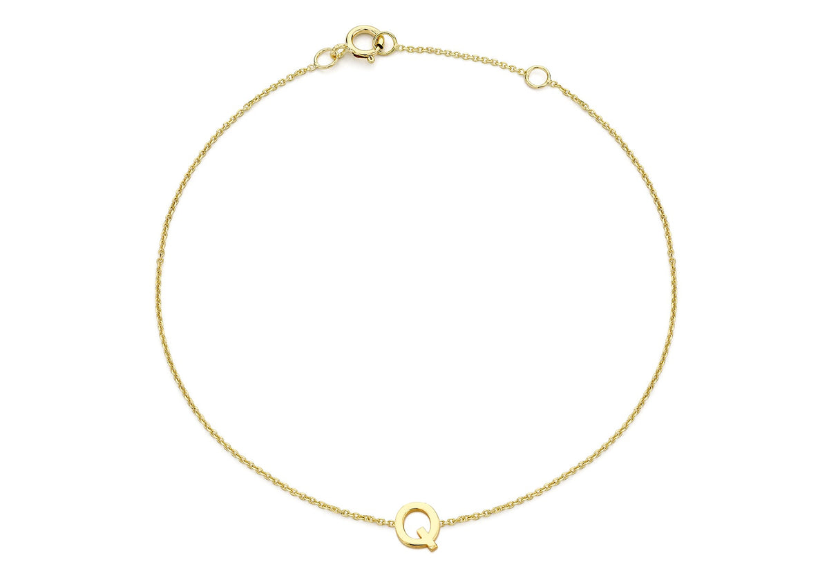 9ct Yellow Gold Mini Initial Q Adjustable Bracelet