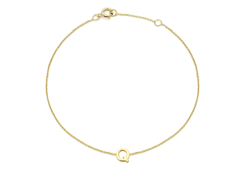 9ct Yellow Gold Mini Initial Q Adjustable Bracelet