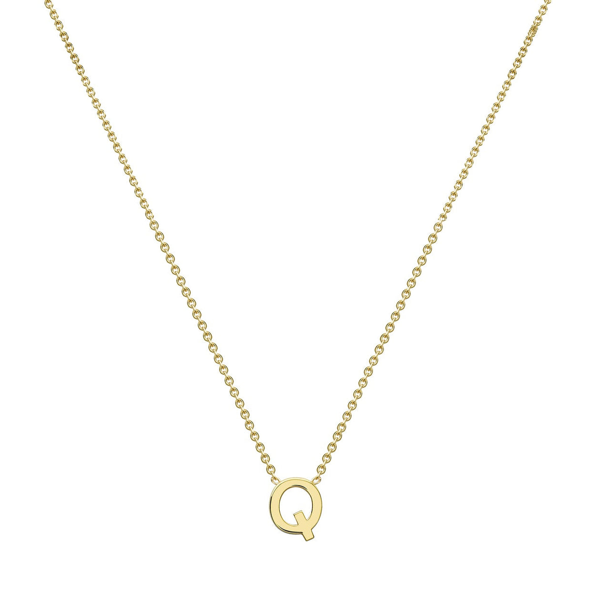 9ct Yellow Gold Mini Initial Q Adjustable Necklace — full-length