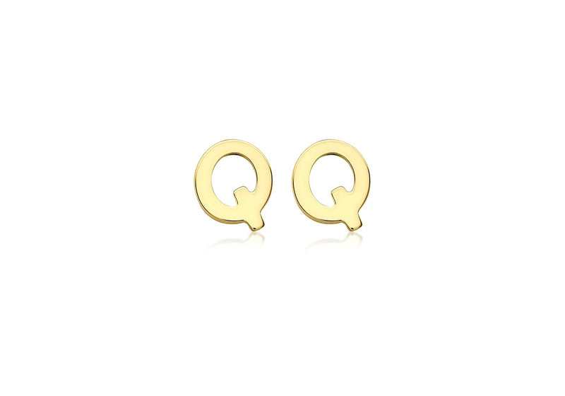 9ct Yellow Gold Mini Initial Q Stud Earrings