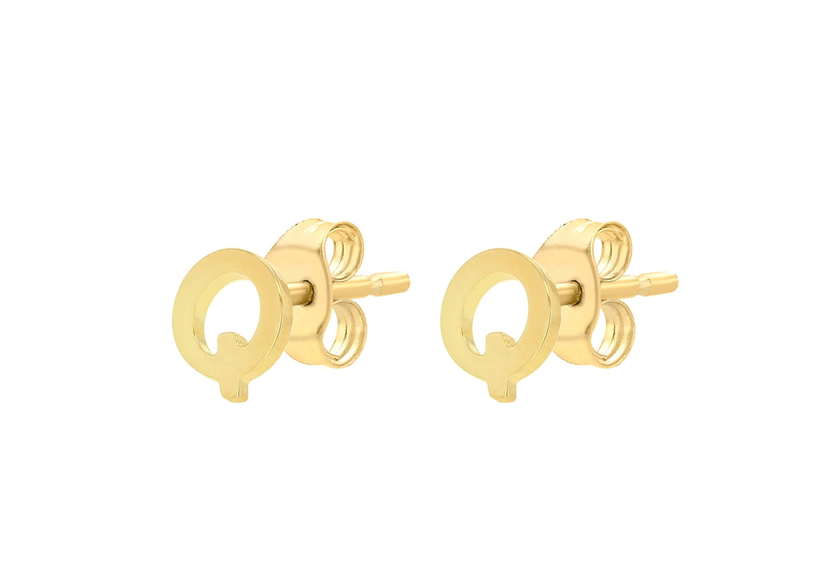 9ct Yellow Gold Mini Initial Q Stud Earrings — side