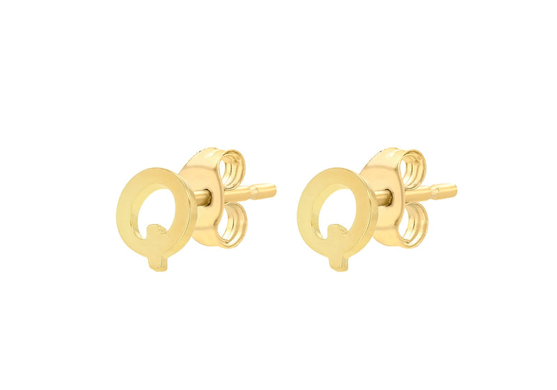 9ct Yellow Gold Mini Initial Q Stud Earrings — side