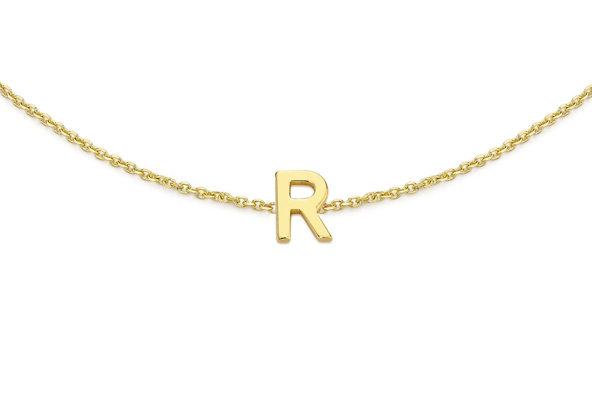 9ct Yellow Gold Mini Initial R Adjustable Bracelet — detail