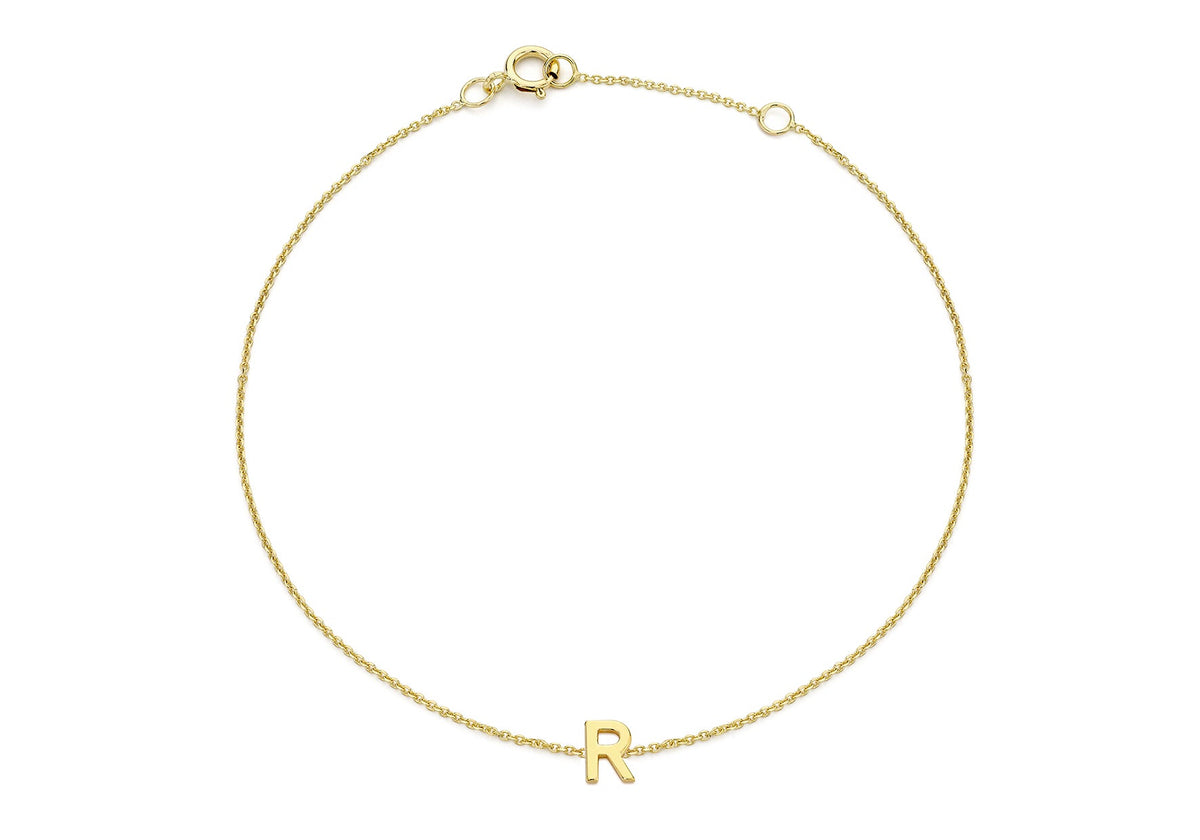 9ct Yellow Gold Mini Initial R Adjustable Bracelet