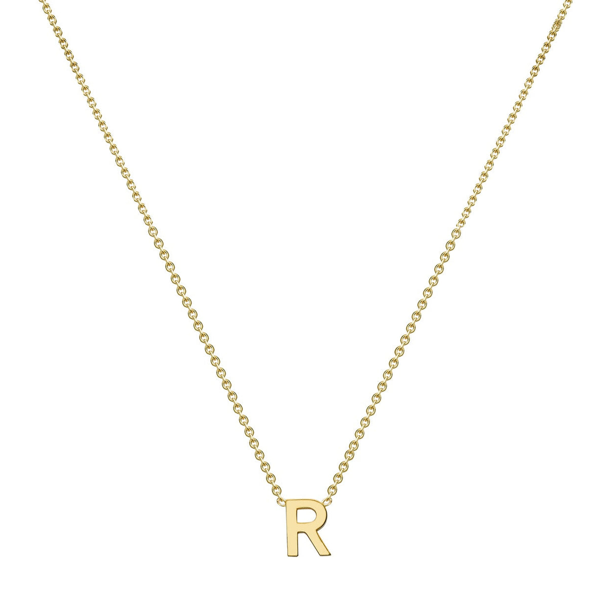 9ct Yellow Gold Mini Initial R Adjustable Necklace — full-length