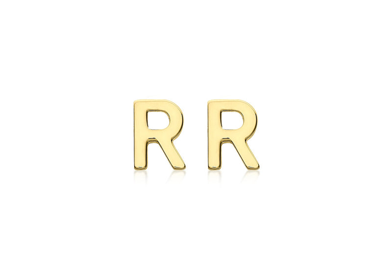 9ct Yellow Gold Mini Initial R Stud Earrings
