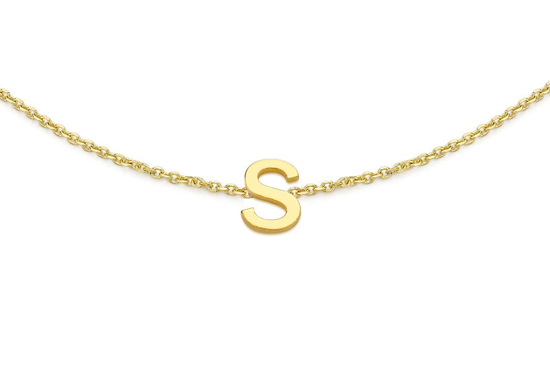 9ct Yellow Gold Mini Initial S Adjustable Bracelet — detail
