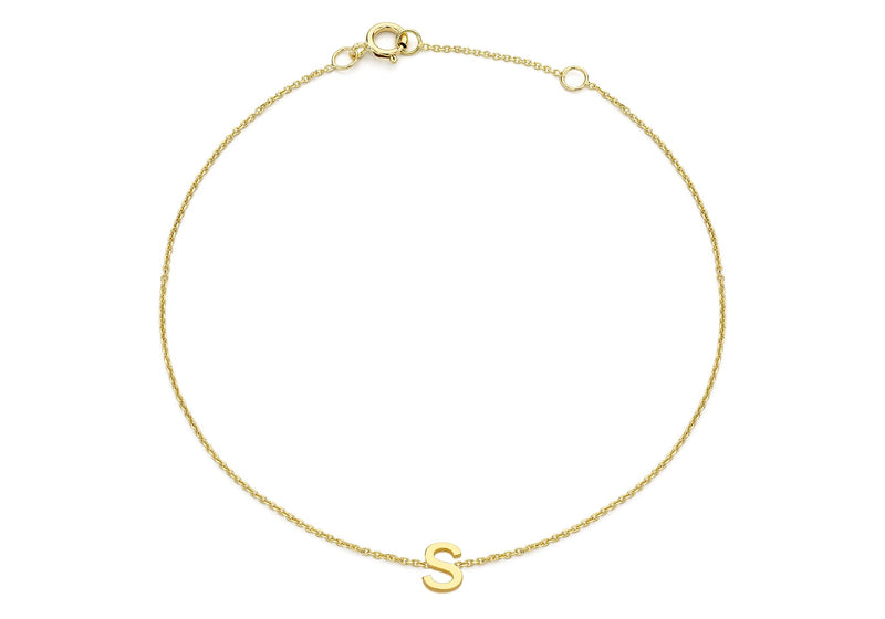 9ct Yellow Gold Mini Initial S Adjustable Bracelet