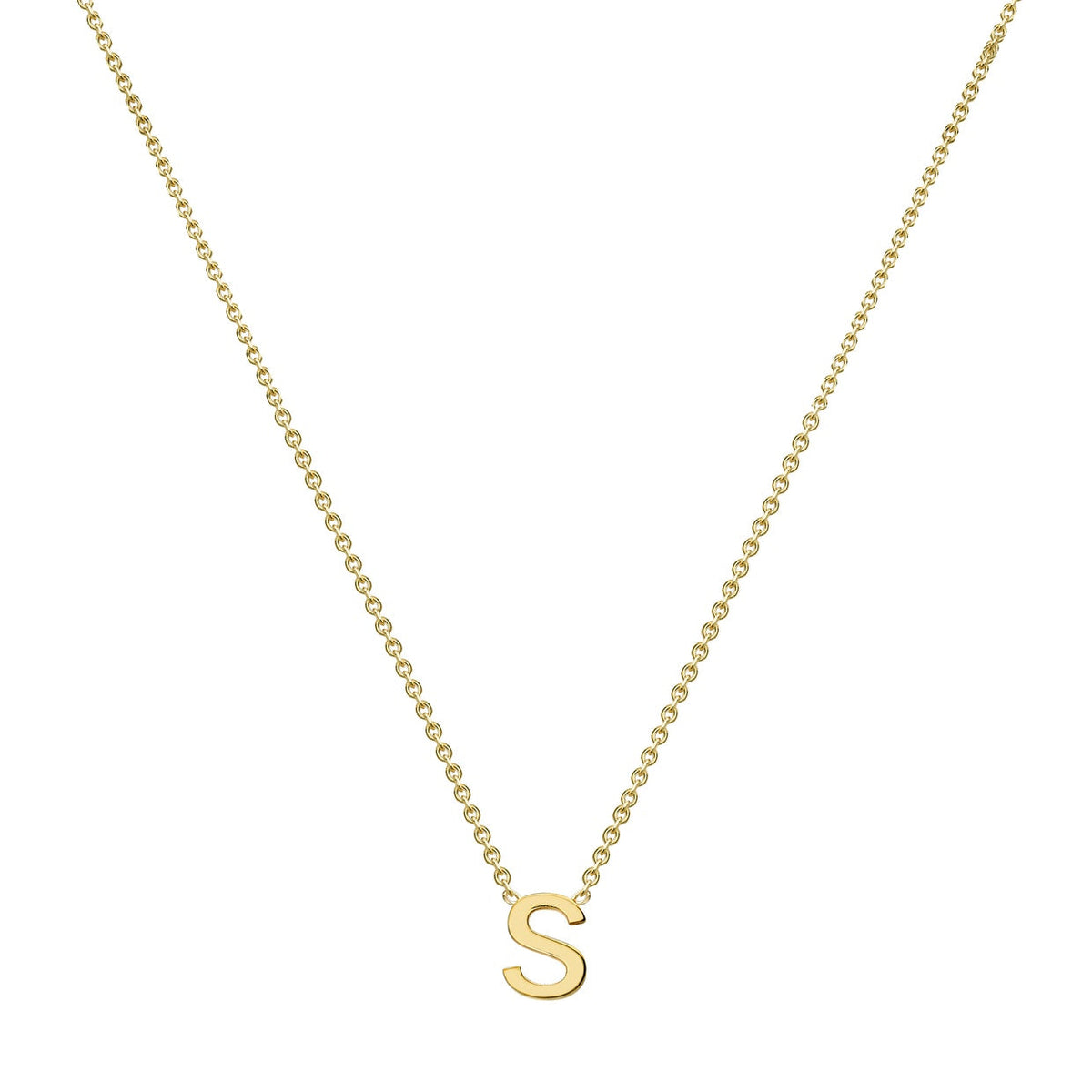 9ct Yellow Gold Mini Initial S Adjustable Necklace — full-length