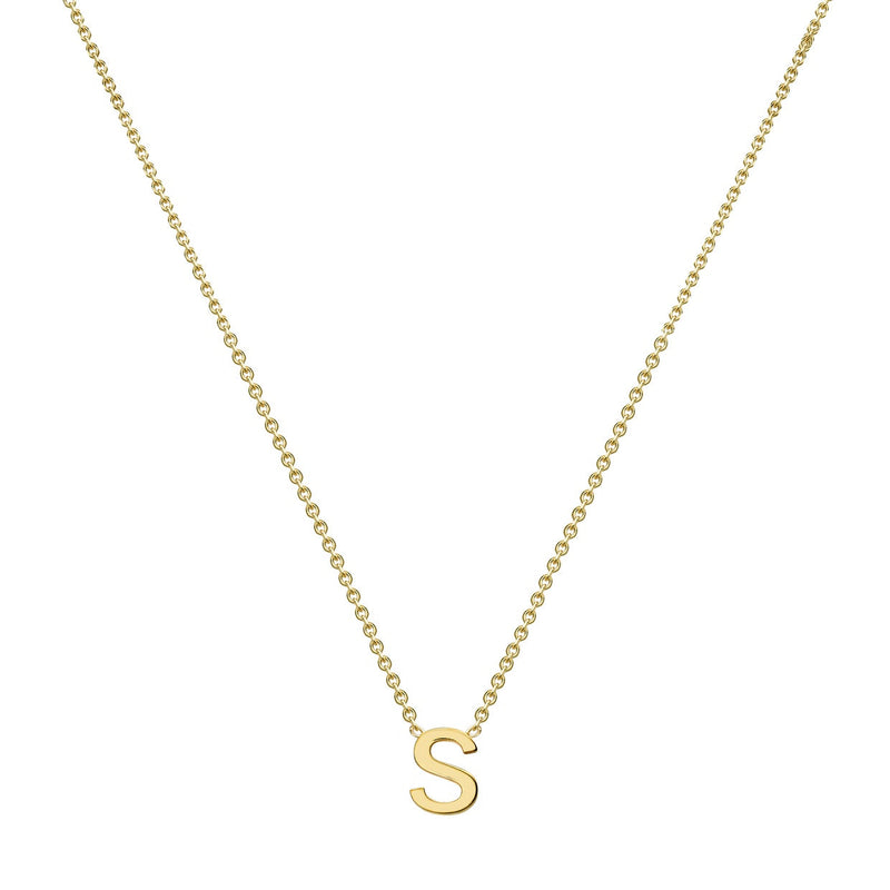 9ct Yellow Gold Mini Initial S Adjustable Necklace — full-length