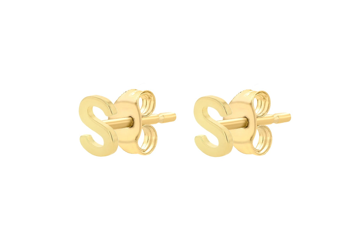 9ct Yellow Gold Mini Initial S Stud Earrings — side
