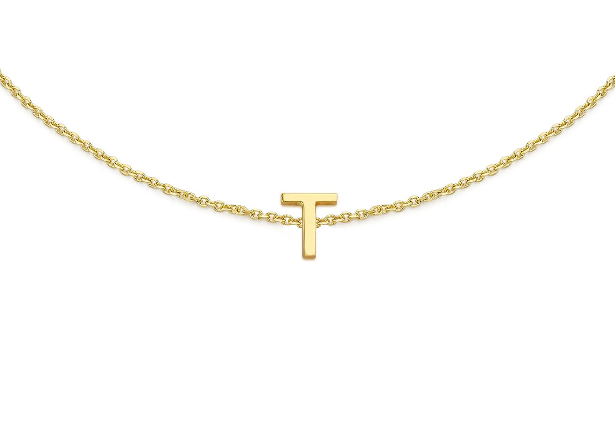 9ct Yellow Gold Mini Initial T Adjustable Bracelet — detail