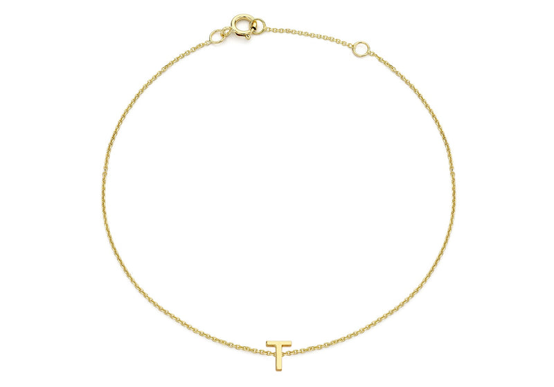9ct Yellow Gold Mini Initial T Adjustable Bracelet