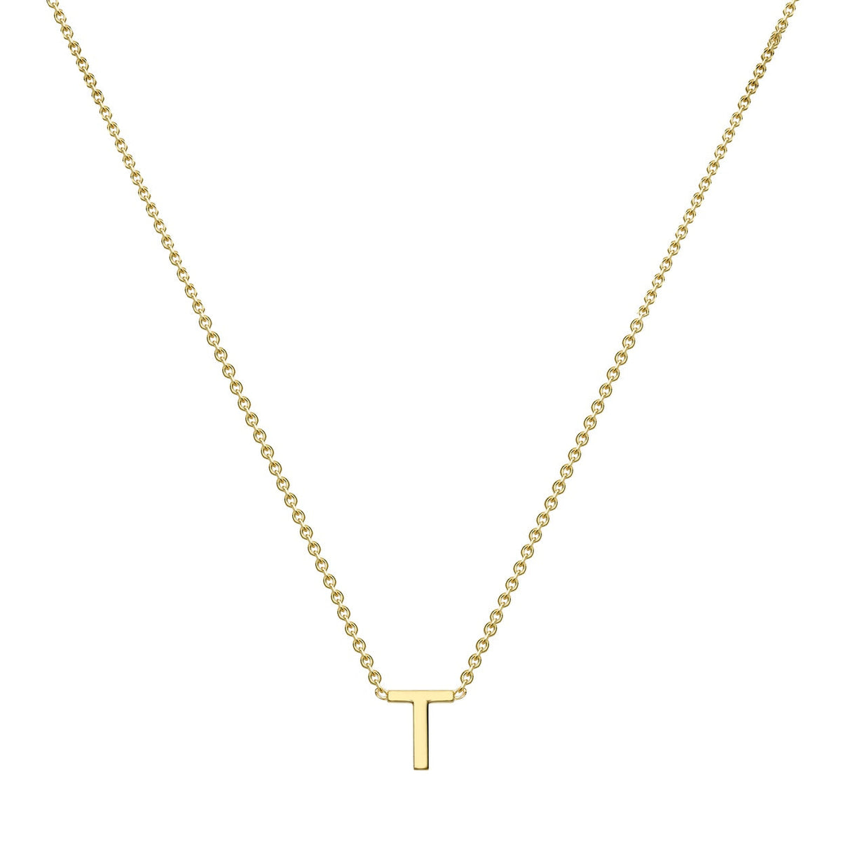 9ct Yellow Gold Mini Initial T Adjustable Necklace — full-length