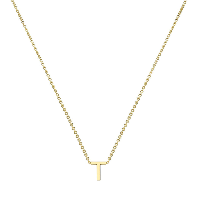 9ct Yellow Gold Mini Initial T Adjustable Necklace — full-length