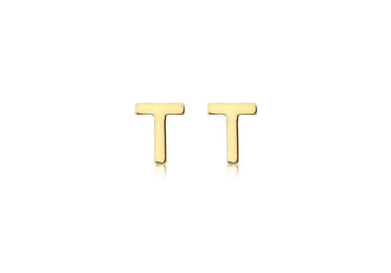 9ct Yellow Gold Mini Initial T Stud Earrings