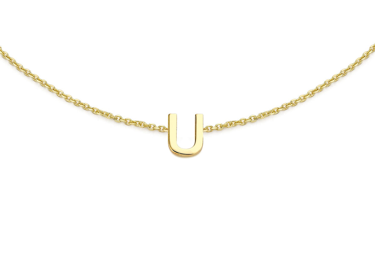 9ct Yellow Gold Mini Initial U Adjustable Bracelet — detail