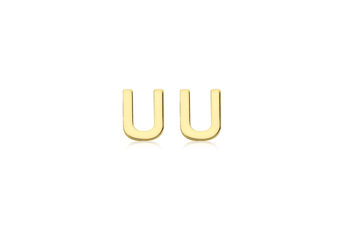 9ct Yellow Gold Mini Initial U Stud Earrings