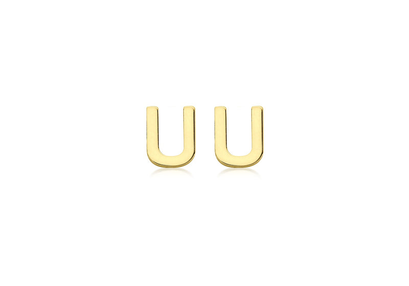 9ct Yellow Gold Mini Initial U Stud Earrings