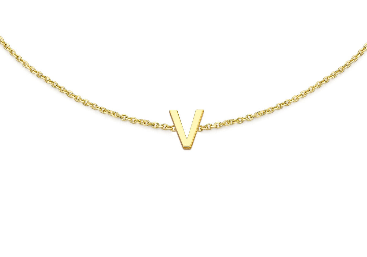 9ct Yellow Gold Mini Initial V Adjustable Bracelet — detail