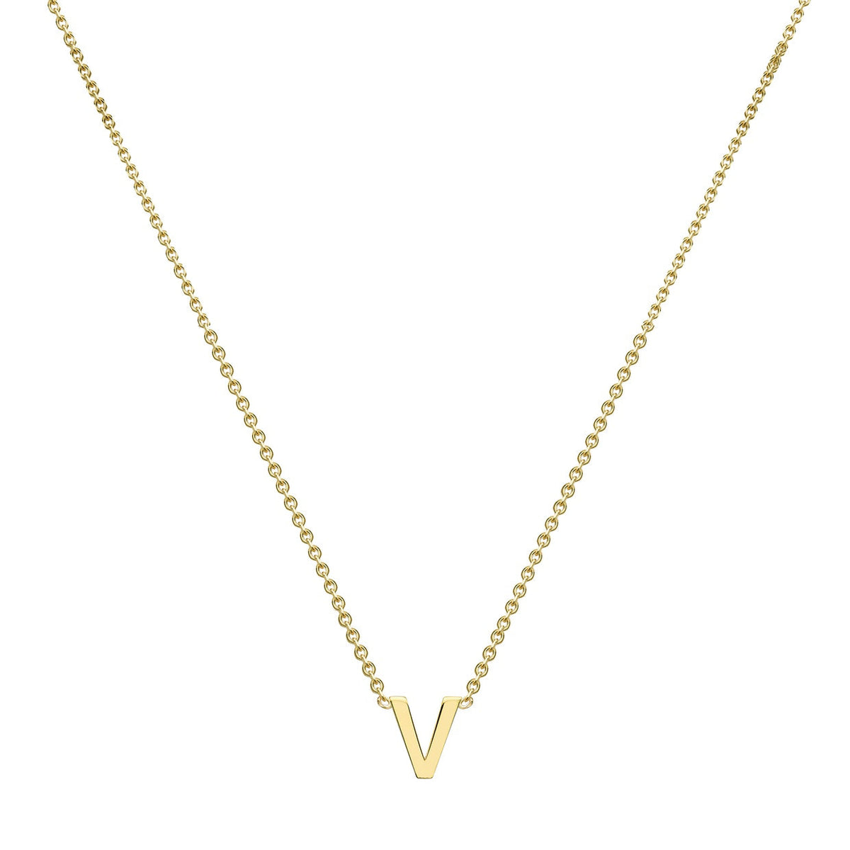 9ct Yellow Gold Mini Initial V Adjustable Necklace — full-length