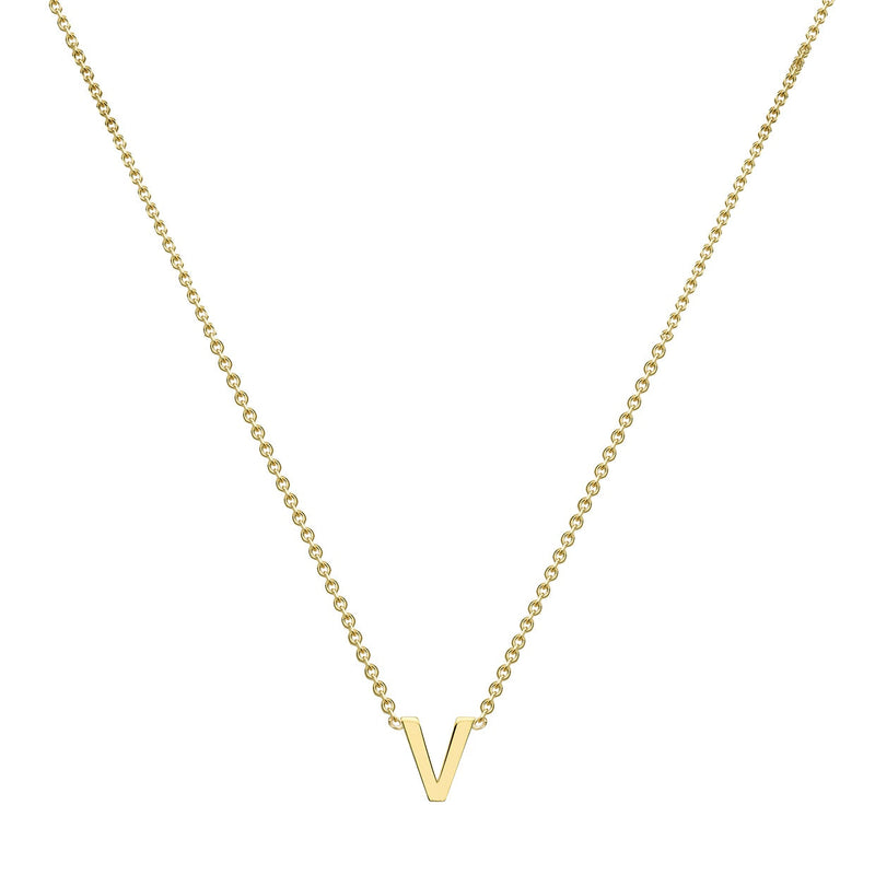 9ct Yellow Gold Mini Initial V Adjustable Necklace — full-length