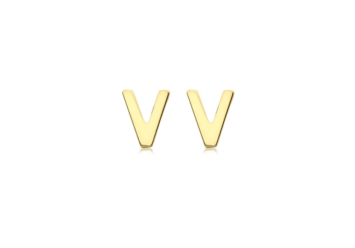 9ct Yellow Gold Mini Initial V Stud Earrings