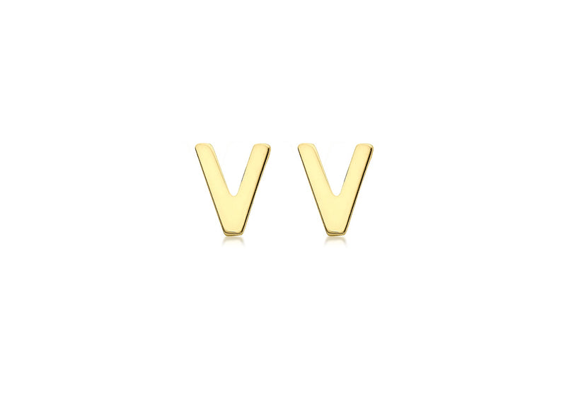 9ct Yellow Gold Mini Initial V Stud Earrings