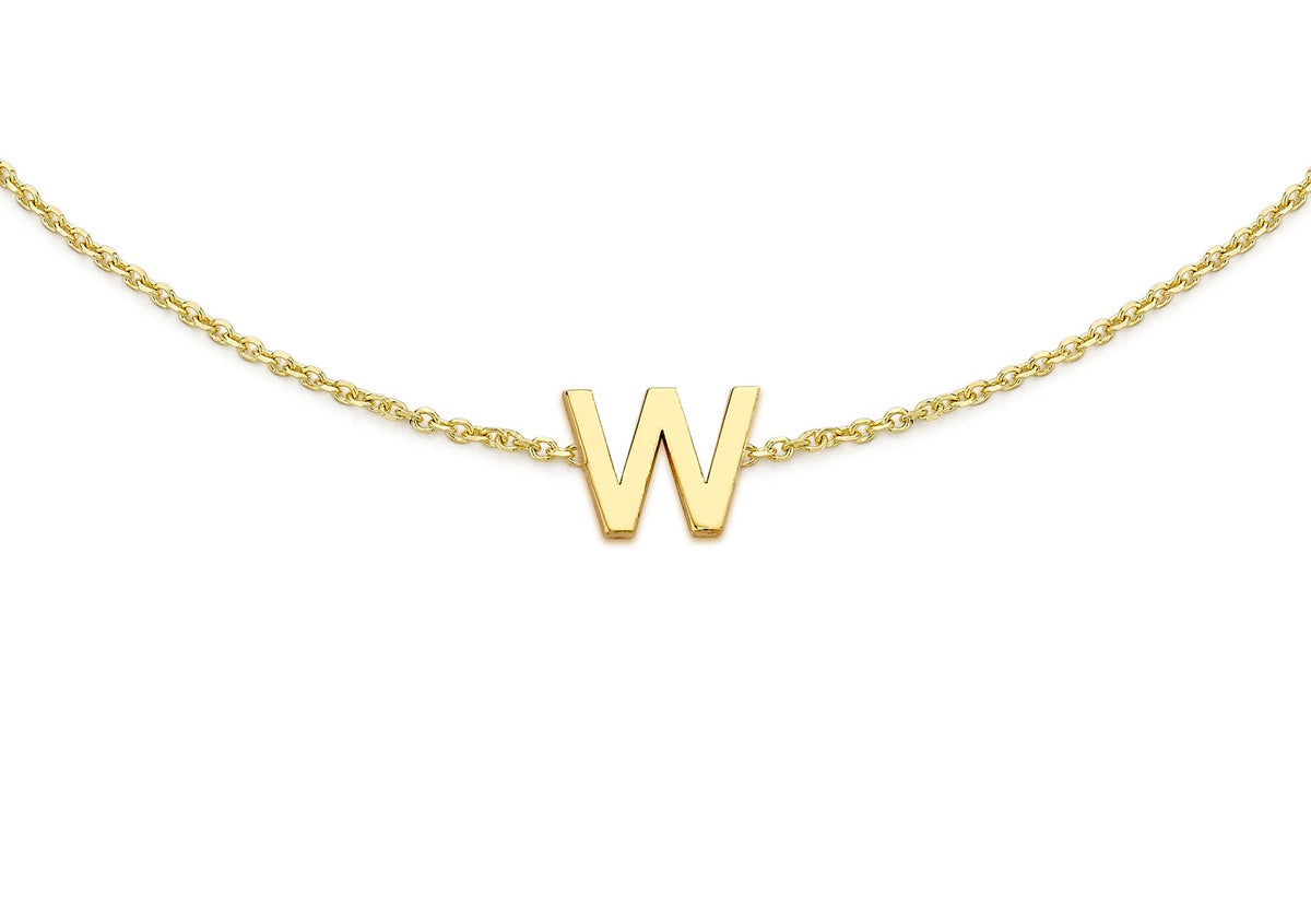 9ct Yellow Gold Mini Initial W Adjustable Bracelet — detail