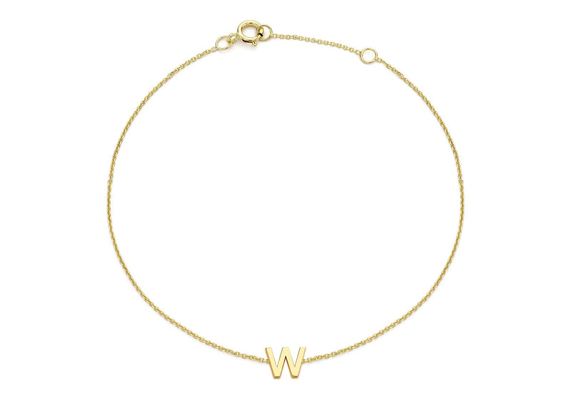 9ct Yellow Gold Mini Initial W Adjustable Bracelet