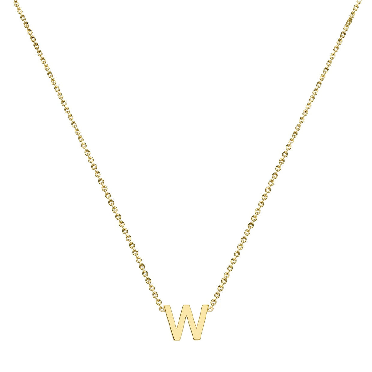 9ct Yellow Gold Mini Initial W Adjustable Necklace — full-length