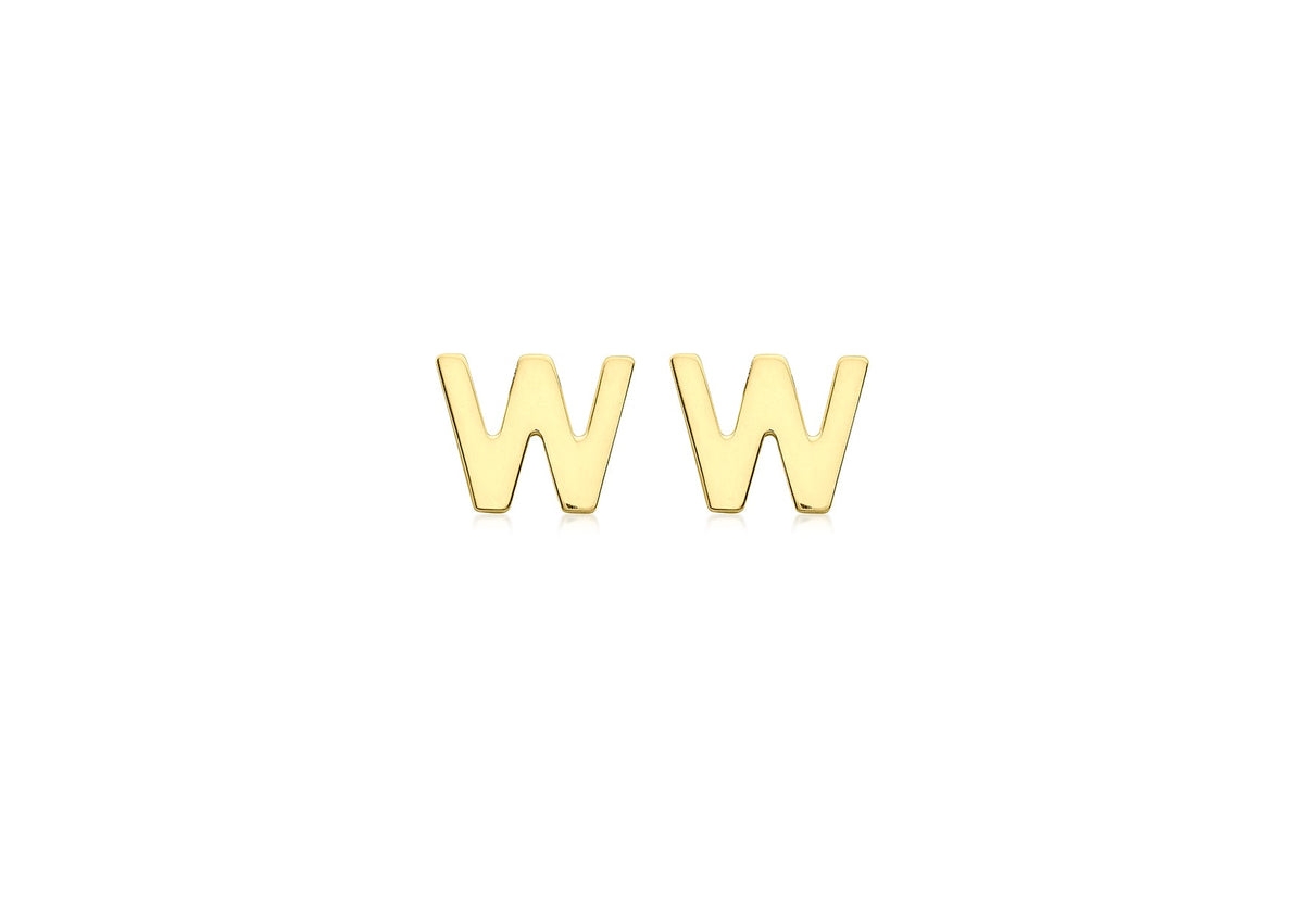9ct Yellow Gold Mini Initial W Stud Earrings