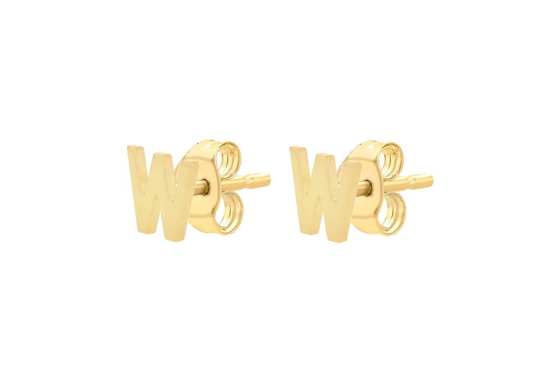 9ct Yellow Gold Mini Initial W Stud Earrings — side