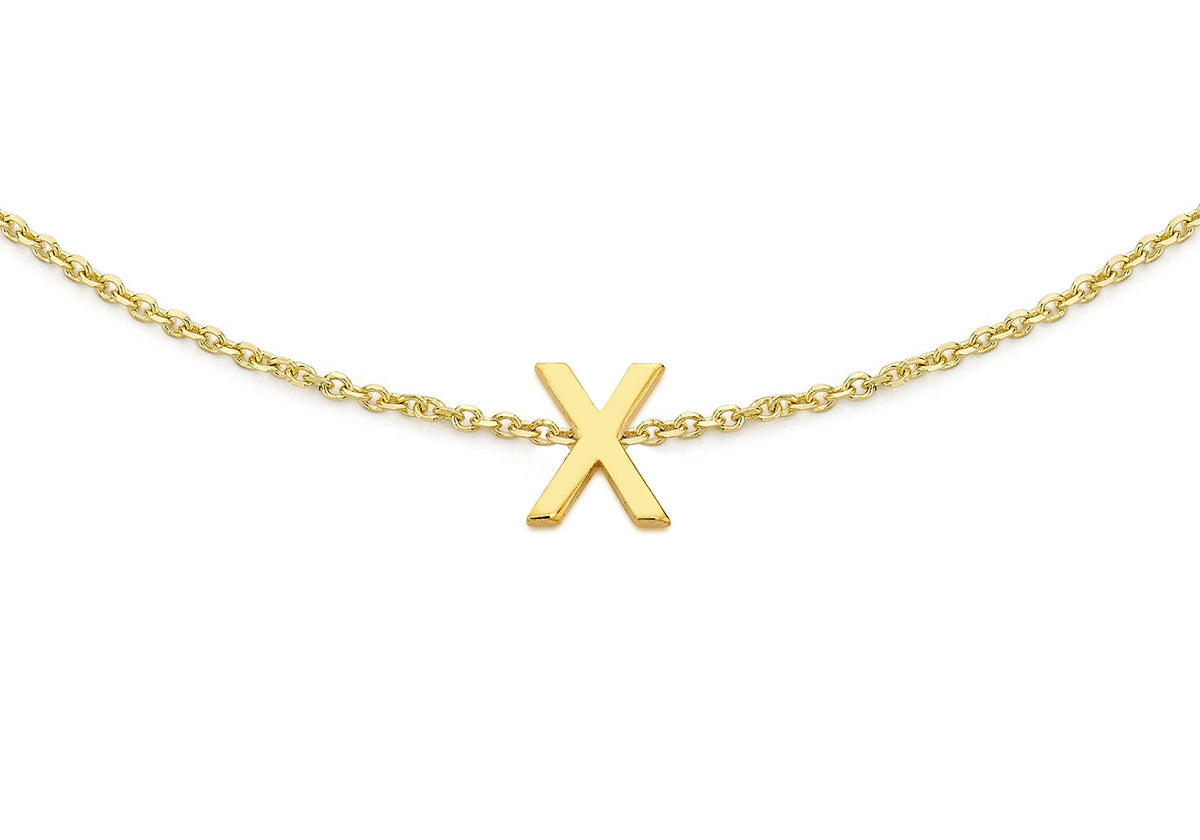 9ct Yellow Gold Mini Initial X Adjustable Bracelet — detail