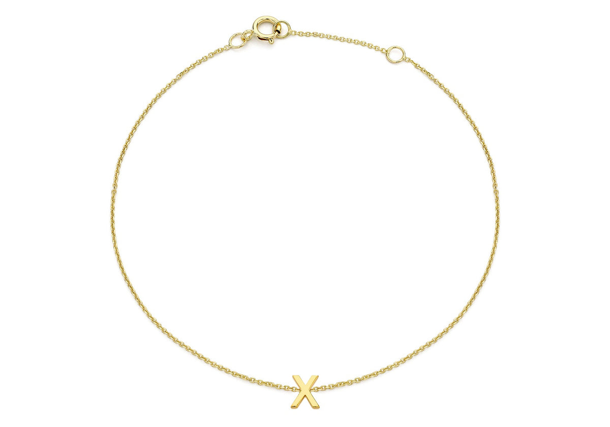 9ct Yellow Gold Mini Initial X Adjustable Bracelet