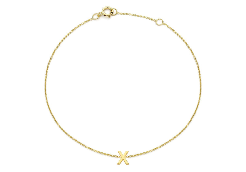 9ct Yellow Gold Mini Initial X Adjustable Bracelet
